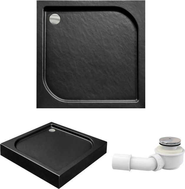 KOLMAN Duschwanne quadratisch in Schwarz Steinoptik mit Ablaufgarnitur und Füßen, B/B: 80 x 80 cm - Bild 1