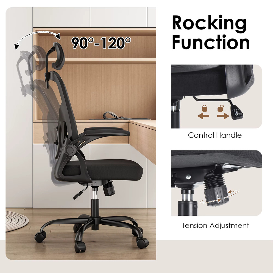 Farini Ergonomischer Bürostuhl in Schwarz mit Kopfstütze, Armlehnen und verstellbarer Lendenwirbelstütze - Bild 2