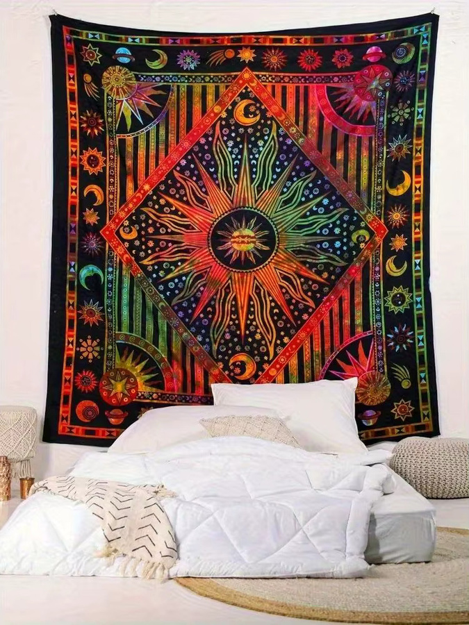 VIKAMA Wandteppich im Bohemian-Stil mit buntem Sonnen-Tarot- und Mandala-Design, Mehrfarbig, Breite: 60 cm, Höhe: 40 cm - Bild 3