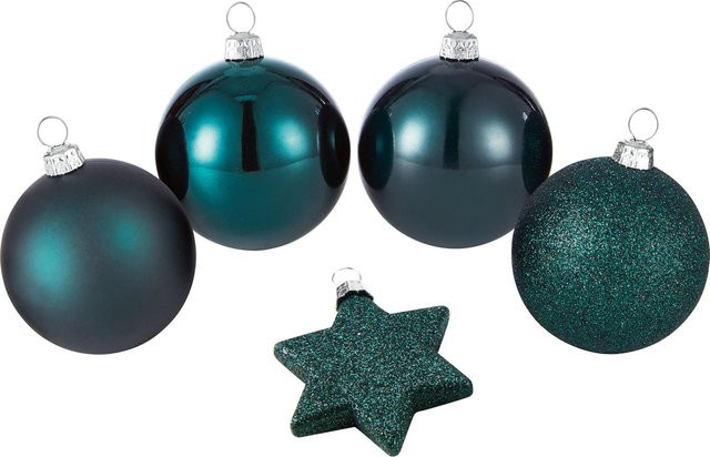 OBI Weihnachtskugeln Set aus Kunststoff in Blau und Grün, 50 Stück runde Christbaumkugeln - Bild 1