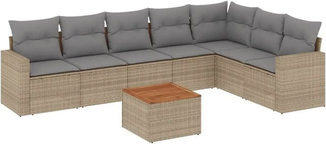 vidaXL 8-teilige Garten-Sofagarnitur aus Poly-Rattan mit Kissen in Beige - Bild 1