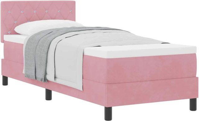 vidaXL Boxspringbett mit Matratze und Kopfteil in Rosa, Samt, B/T/H: 80 x 200 cm - Bild 1