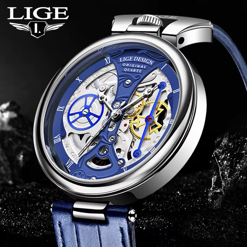 LIGE Armbanduhr Quarz, Leder, Blau, Herren - Bild 5