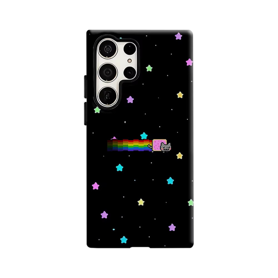 Potdemiel Handyhülle Regenbogen-Weltraum-Katze für Samsung Galaxy S26 S25 S24 S23 Ultra Plus, stoßfeste Doppelschicht-Rückabdeckung, mehrfarbig - Bild 7