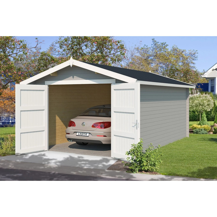 Lasita Maja Blockgarage Mauritius in Lichtgrau B/T: 382 x 560 cm - Bild 2