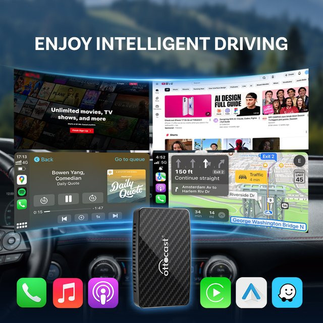 Ottocast Play2Video PRO AI Box Wireless CarPlay und Android Auto Adapter mit YouTube Netflix Spotify Prime Video und 1080P Streaming in Schwarz - Bild 1