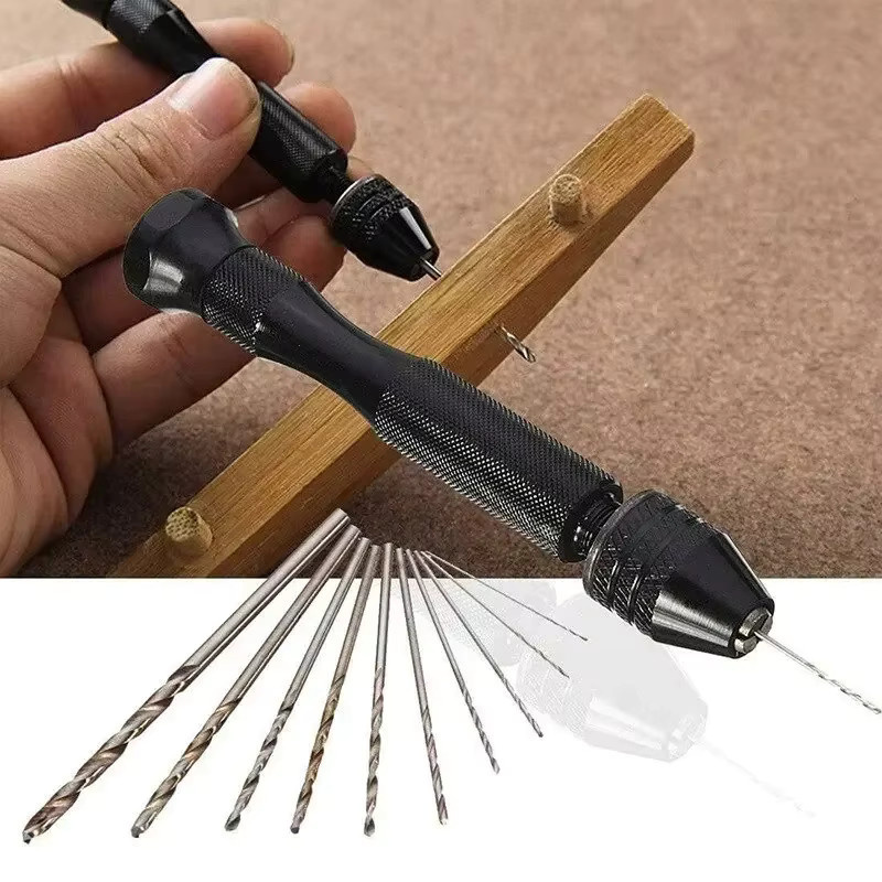 10-teiliges Mini-Handbohrer-Set in Schwarz für die Holzbearbeitung mit Spiralbohrern - Bild 2