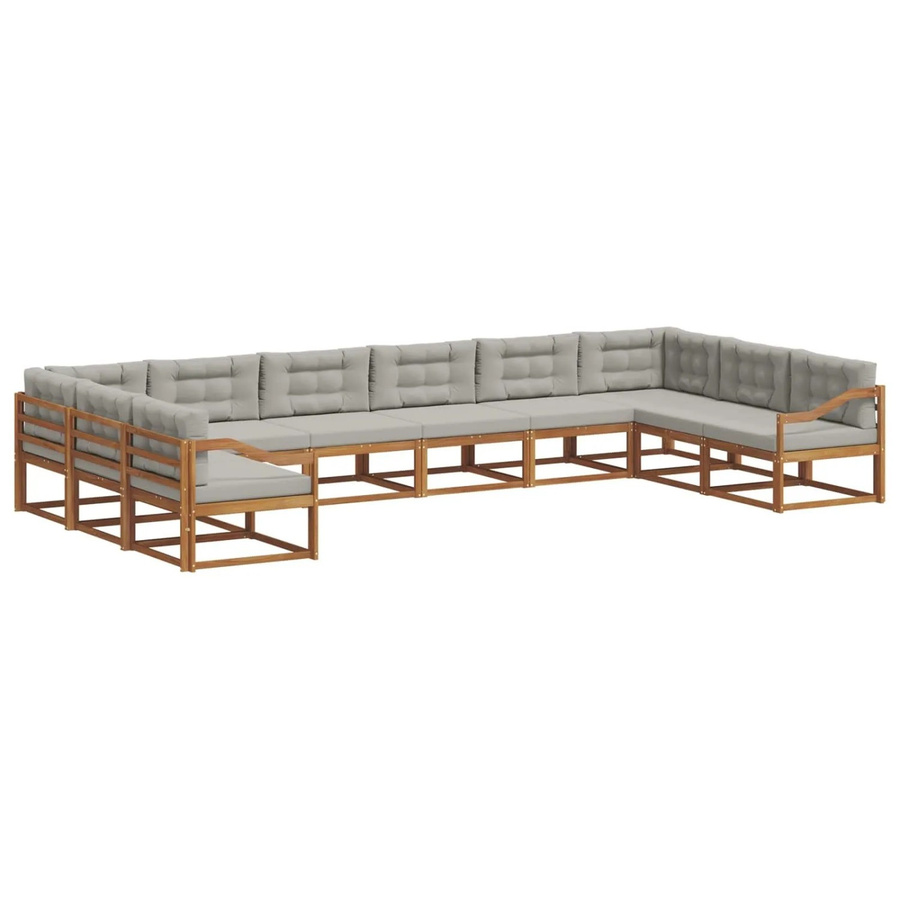 vidaXL Outdoor-Sofagarnitur aus massivem Akazienholz in U-Form, 10-teiliges Set in Natur und Hellgrau mit wetterfesten Kissen - Bild 2