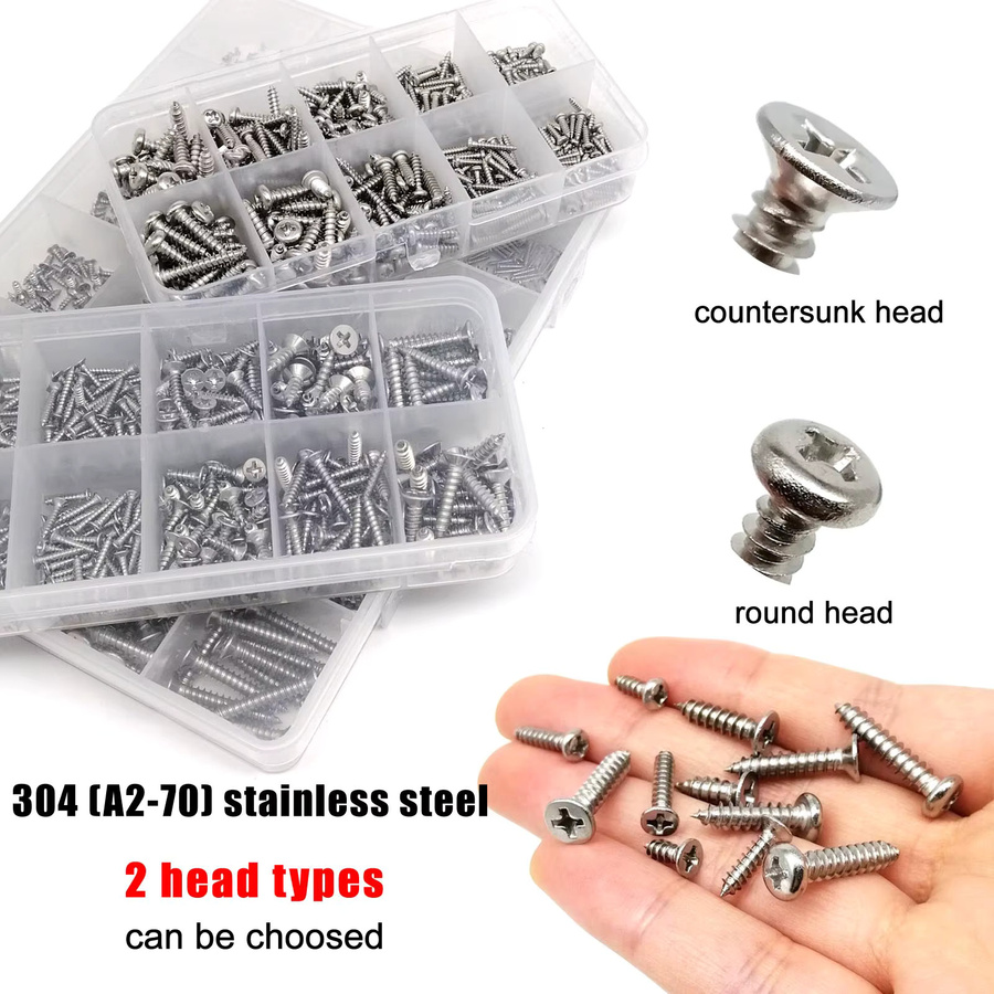 HZYUEGOU Micro Selbstschneidendes Holzschraubenset aus Edelstahl in Silber, Set für Spielzeugautos und Elektronik, M1.2 M1.4 M1.7 M2 M3 M4 - Bild 2