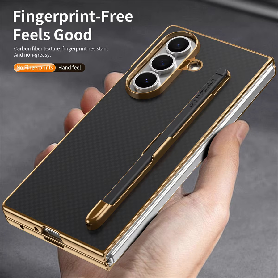 Kevlar-Leder Handyhülle mit Stiftschlitz für Samsung Galaxy Z Fold 7, 6, 5, 4, 3 in Schwarz - Bild 2