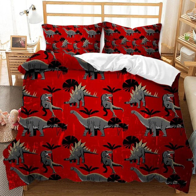 Dinosaurier Bettwäsche Set mit T-Rex und Fossilien Motiv von Your Warm Home, Farbe Rot, Material Polyester, B/H: 135 x 200 cm, inklusive 2 Teile - Bild 1