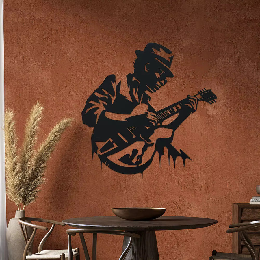 DDPNKL Wandkunst Gitarrist aus Metall in Schwarz als abstrakte Musik-Dekoration für dein Zuhause oder Studio - Bild 4