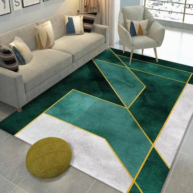 Karpetti Moderner Geometrischer Wohnzimmerteppich in Grün und Gold, Waschbarer Flauschiger Teppich für Schlafzimmer und Wohnzimmer, B/T: 120 x 80 cm - Bild 1