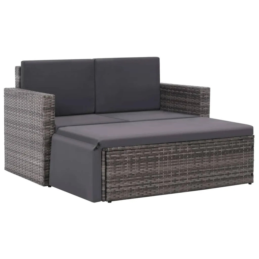 vidaXL 2-teiliges Garten-Lounge-Set aus Poly Rattan in Grau mit Auflagen und Fußhocker - Bild 2