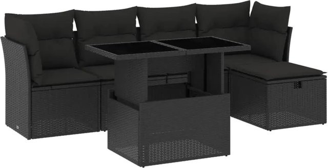 vidaXL 6-teilige Garten-Sofagarnitur in L-Form aus schwarzem Poly-Rattan mit Polsterkissen und pulverbeschichtetem Stahlgestell - Bild 1