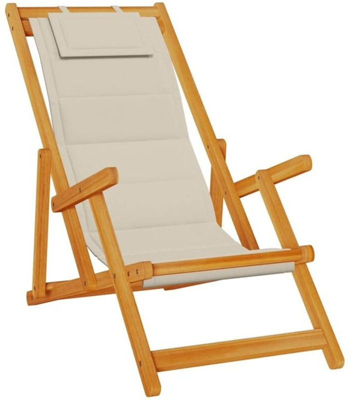 Klappstuhl mit Armlehnen von Vidaxl aus Akazienholz und Textilene in Taupe meliert, Höhe: 110 cm, Breite: 61,5 cm - Bild 1