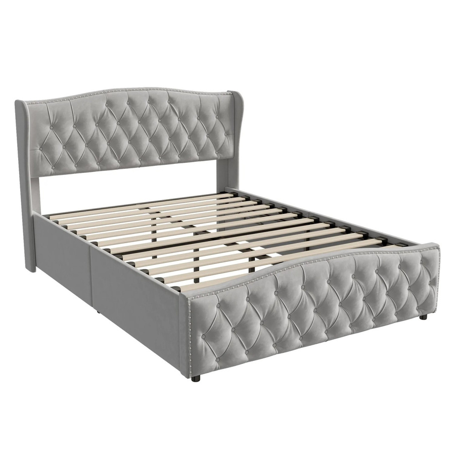 PXloue Polsterbett Doppelbett mit hydraulischem Stauraum aus Samt in Grau, B/T/H: 160 x 200 x 111 cm - Bild 2