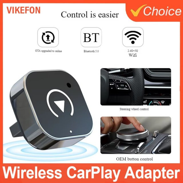 VIKEFON Kabelloser CarPlay und Android Auto Adapter, universeller Plug-and-Play USB-Dongle in Schwarz - Bild 1