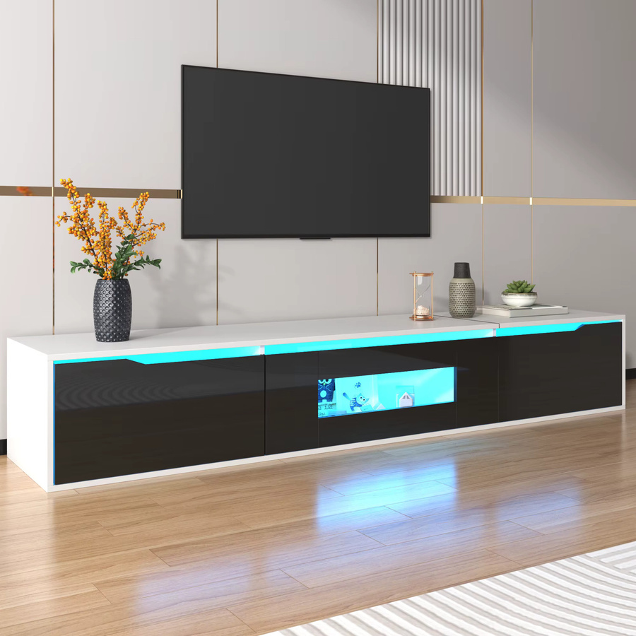 Okwish TV-Lowboard in Weiß mit farbveränderbarer LED-Beleuchtung, Hochglanz-Design, Wandmontage, B/T/H: 180 x 35 x 30 cm - Bild 2