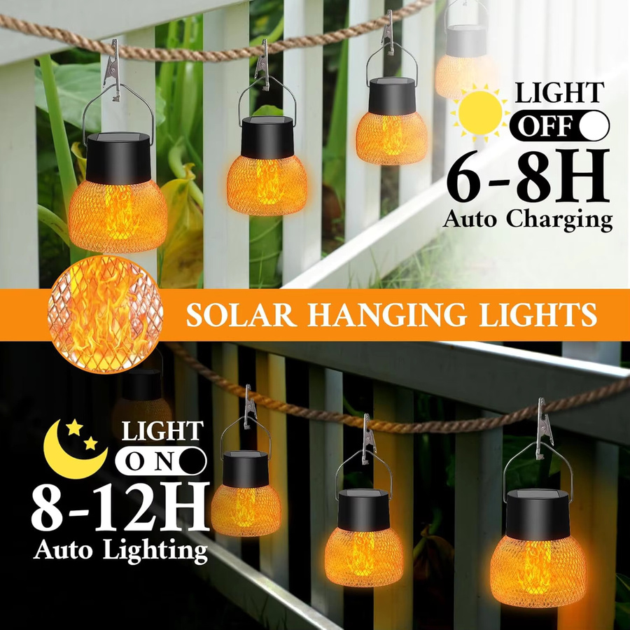 Leclstar Solar Laterne mit Flammen-Effekt, Wasserdichte LED Gartenlampe in Schwarz mit warmweißem Licht für Outdoor, Hof und Camping - Bild 2