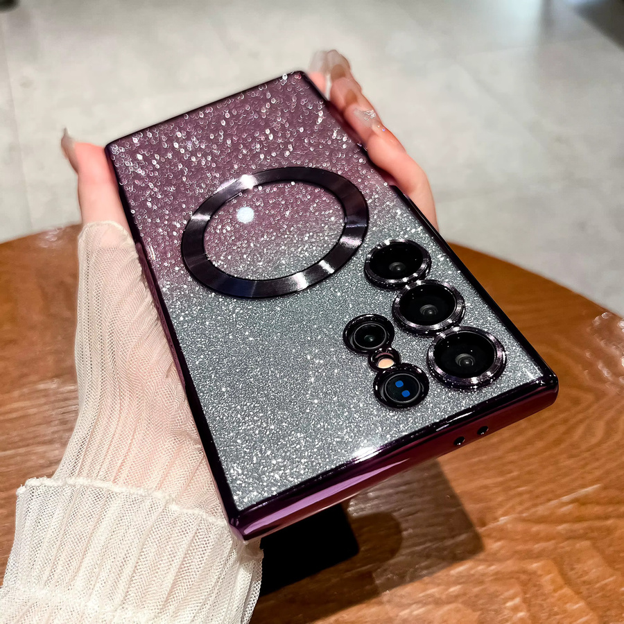 Glitzernde und stoßfeste magnetische Schutzhülle für Samsung Galaxy S26, S25 Edge, S24 FE und S26 Ultra Plus in Purple - Bild 1