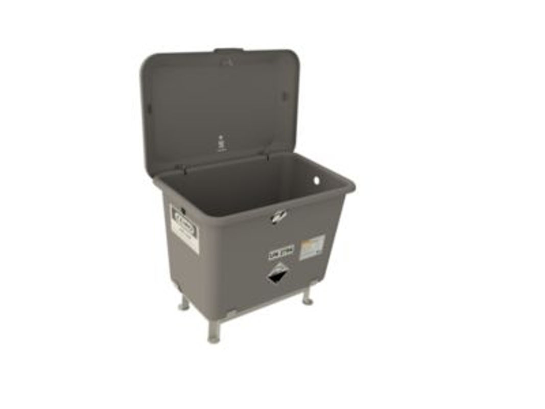 KFZ-Altbatteriebehälter CEMO aus glasfaserverstärktem Kunststoff und Stahl, platingrau, B/T/H: 89,3 x 60,4 x 77,9 cm, 200 l, mit Füßen und Deckel - Bild 2