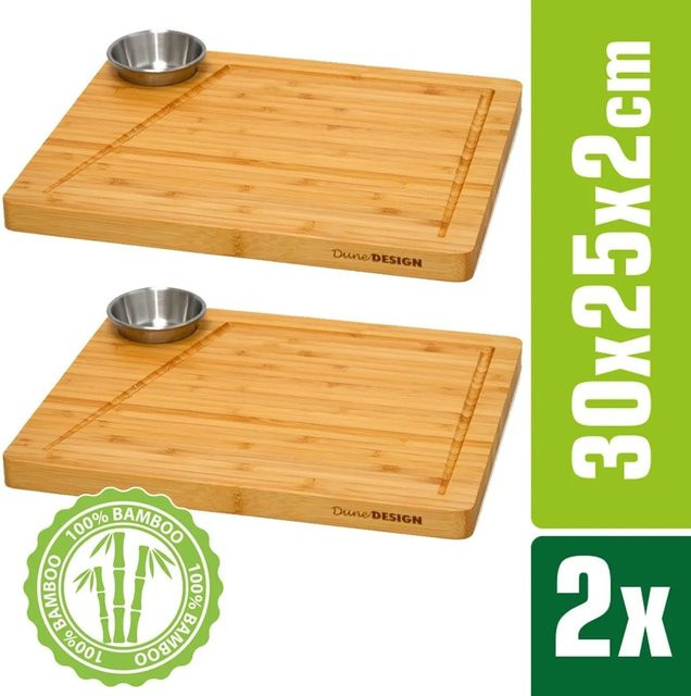 DuneDesign Schneidebrett aus Bambus 2er Set mit Saftrille, beige/braun, B/T/H: 30 x 25 x 2 cm - Bild 1