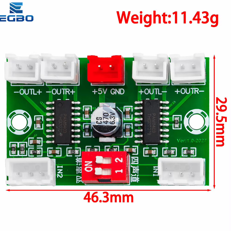 EGBO PAM8403 4-Kanal Mini Digital Audio Verstärker DIY Modul XH-A156 in Grün mit USB-C Anschluss - Bild 3