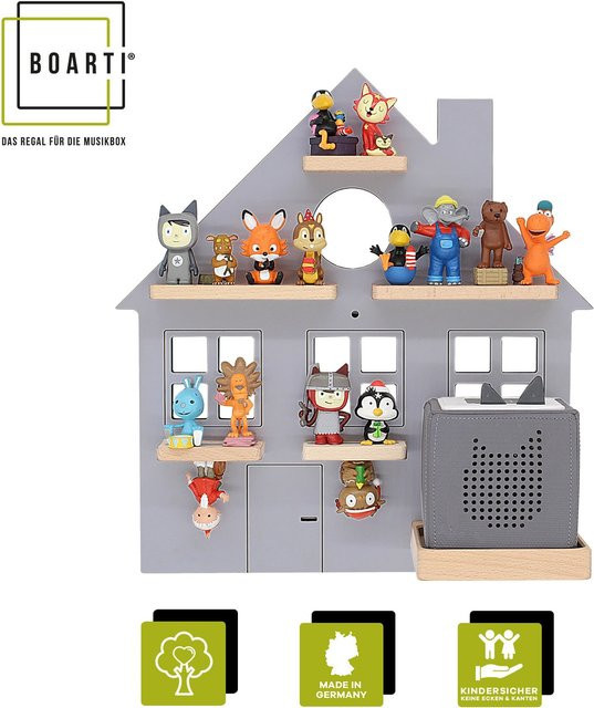 BOARTI Kinderregal Haus aus Holz als Wandregal für Toniebox und Tonie Figuren mit Magneteinsätzen, H x B x T: 44 x 42 x 19 cm - Bild 1