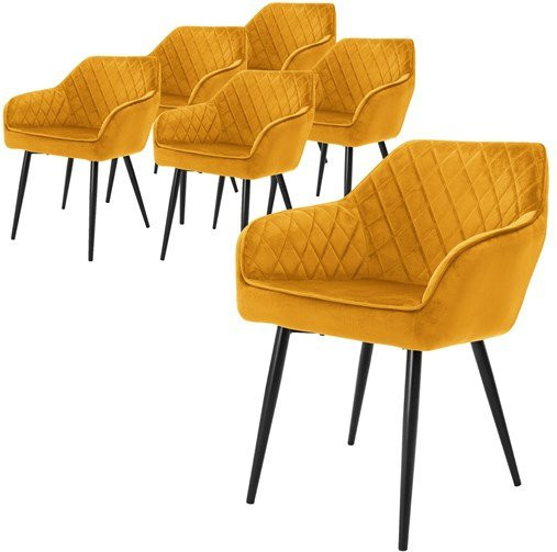 6er Set Esszimmerstühle ML-Design mit Armlehnen aus Samt in Senfgelb und Metallbeinen - Bild 1