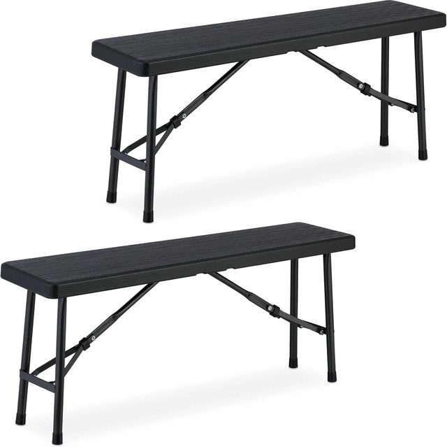 Relaxdays Bierbänke 2er Set klappbar in Holzoptik, Farbe Schwarz, B/H/T: 100 x 42 x 25 cm - Bild 1