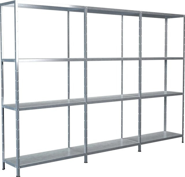 Schulte Steckregal-Set aus verzinktem Metall mit 1 Steckregal und 2 Anbauregalen, B/T/H: 260 x 35 x 180 cm - Bild 1