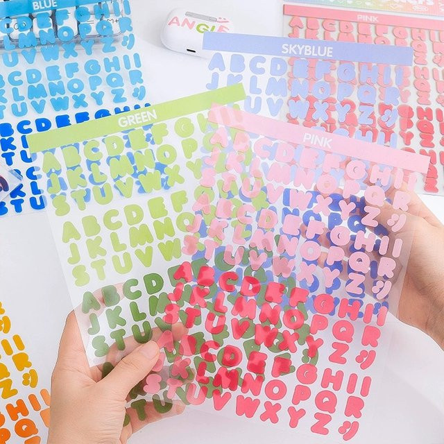 8 Bögen bunte Alphabet-PET-Aufkleber mit englischen Buchstaben für Journaling, Scrapbooking und DIY-Bastelprojekte, Mehrfarbig - Bild 1