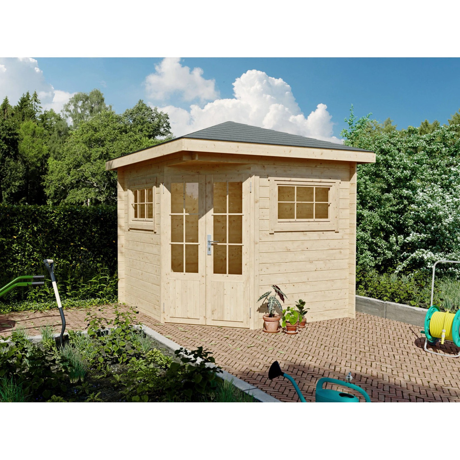 Fjordholz Gartenhaus Evelyn 2A als 5-Eck Log Cabin in Braun mit Fenster und Tür - Bild 2