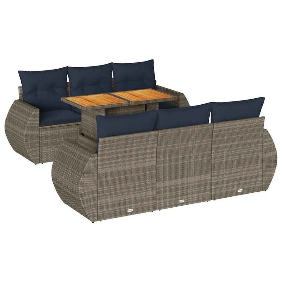 vidaXL 7-teilige Garten-Sofagarnitur aus Polyrattan in Grau mit Kissen und L-Form für Terrasse und Garten - Bild 2