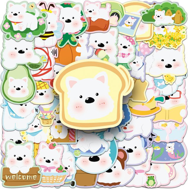50 Stück West Highland White Terrier Aufkleber von GOGOTU, bunte Cartoon-Hunde Aufkleber für Laptop, Gepäck und Kühlschrank - Bild 1