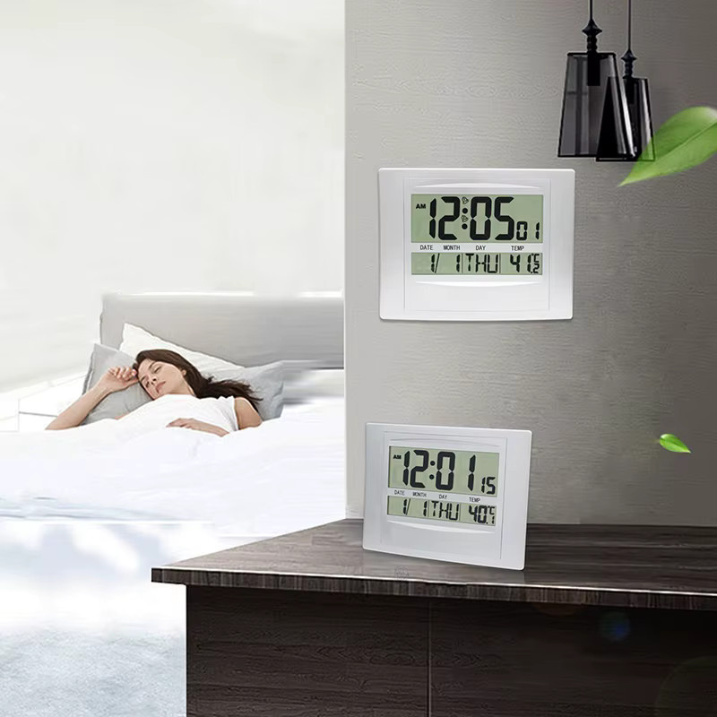Digitale Wanduhr NieNie mit Datums- und Wochenanzeige, LCD-Wecker mit 2 Alarmen und Schlummerfunktion, in Schwarz oder Weiß - Bild 3