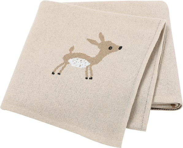 Mimixiong Baby Strickdecke aus Baumwolle mit Hirsch-Motiv in Beige - Bild 1