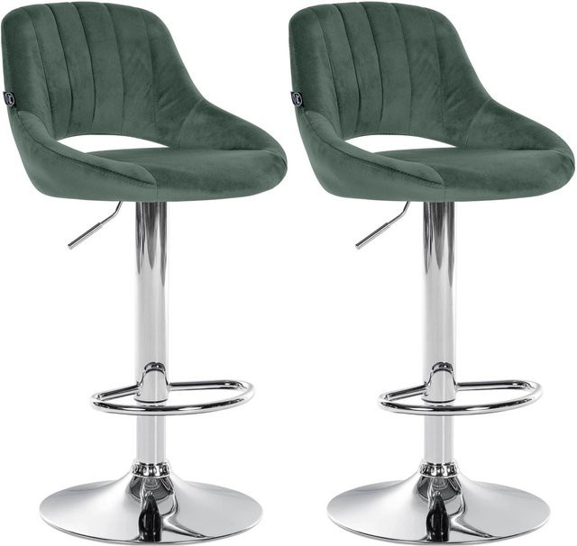 DELUKE 2er Set Barhocker SEGAD aus Samt in Grün mit silbernem Gestell, B/T/H: 47 x 48 x 85 cm - Bild 1