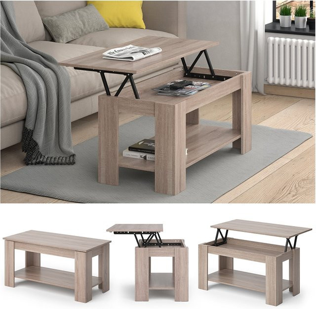 VICCO Couchtisch LORENZ höhenverstellbar in Eiche, rechteckiger Sofatisch für dein Wohnzimmer - Bild 1