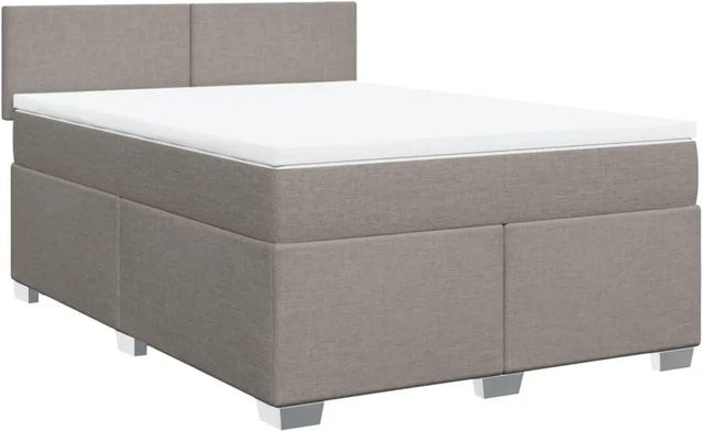 vidaXL Boxspringbett mit Matratze in Taupe, Hybrid-Bett mit Taschenfederkern aus Stoff, B/T: 140 x 200 cm - Bild 1