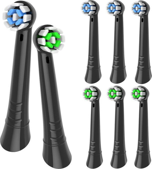 qlebaby Ersatzköpfe für Oral B iO Deep Clean Series, 8er-Pack, Schwarz/Weiß/Blau - Bild 1