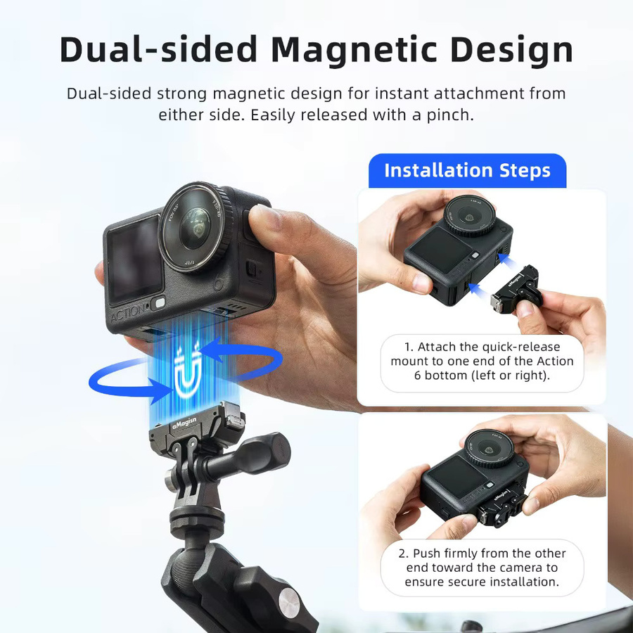 aMagisn 360 Grad Parallel Drehbare Metall-Magnethalterung für DJI Osmo Action 6 und NANO in Schwarz - Bild 3
