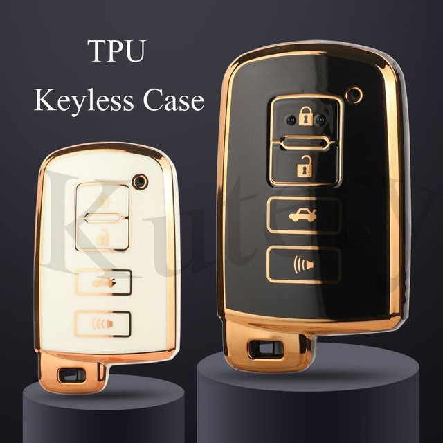 Jingyuqin Soft TPU Schlüsseletui mit Anhänger für Toyota Camry Corolla Rav4 Highlander Avalon 2015-2017, 4 Tasten, Grau - Bild 1