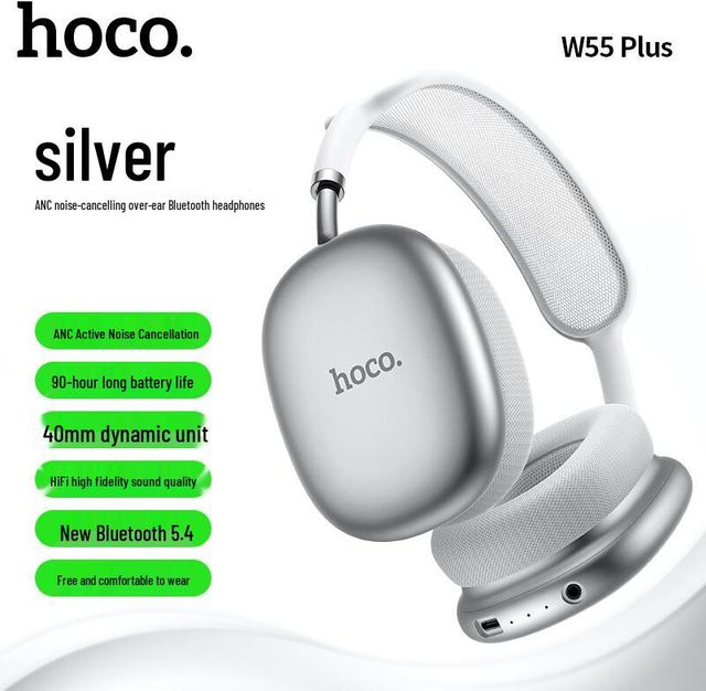 HOCO W55 Plus ANC Kabellose Over-Ear Kopfhörer mit Geräuschunterdrückung in Silber - Bild 1