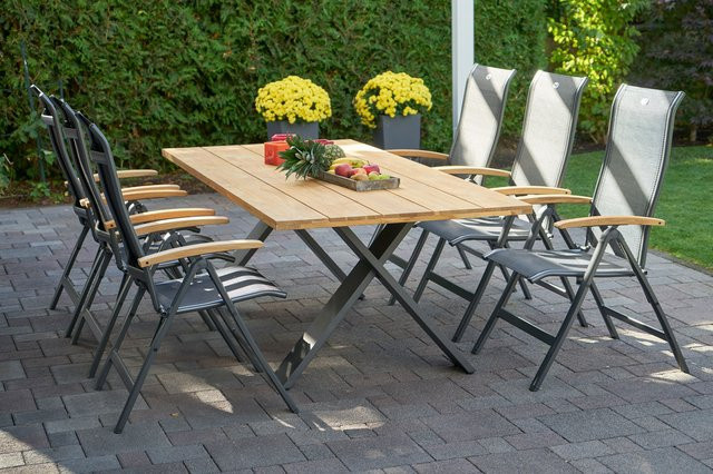 Hartman Xanadu Alice Garten-Essgruppe aus Aluminium und Teakholz in Xerix/Schwarz mit 6 Klappstühlen und 4 Textilen, Tisch B: 220 cm, T: 100 cm, H: 75 cm - Bild 1