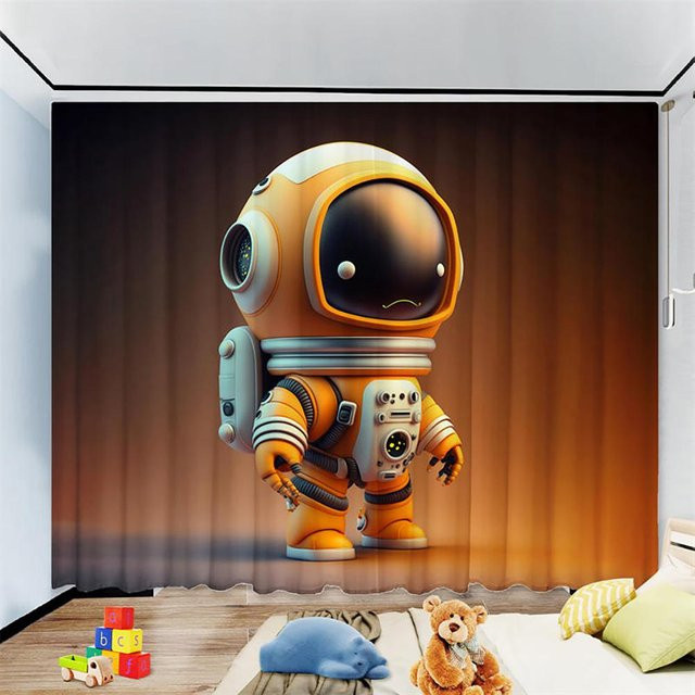 Yiran Furniture Astronauten-Themenvorhänge für Kinder mit Rakete und Ballons, 2er-Set, Mehrfarbig, B: 120 cm, H: 270 cm - Bild 1
