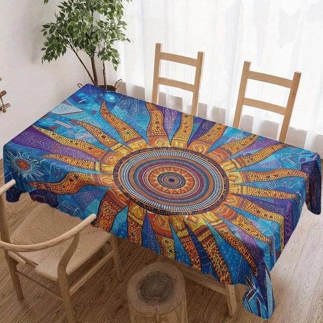 JINGYUE Pet Mandala Sunburst Rechteckige Tischdecke aus Polyester, Wasserdicht und Wiederverwendbar, Mehrfarbig, B: 90 cm, L: 140 cm - Bild 1
