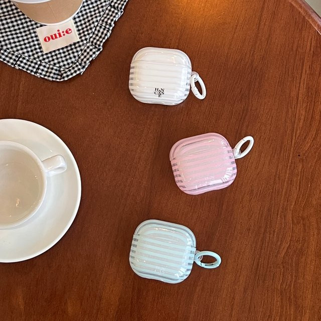 Apple AirPods Schutzhülle in Rosa, Blau und Weiß gestreift, durchscheinend, passend für AirPods 2, 3, 4, Pro, Pro 2 und Pro 3 - Bild 1