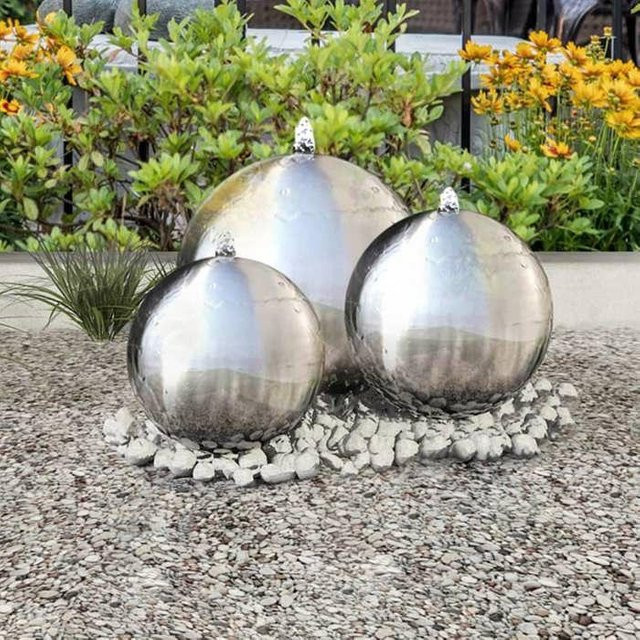 Maison Exclusive 3-teiliges Set Gartenbrunnenkugeln aus Edelstahl mit LED in Silber - Bild 1